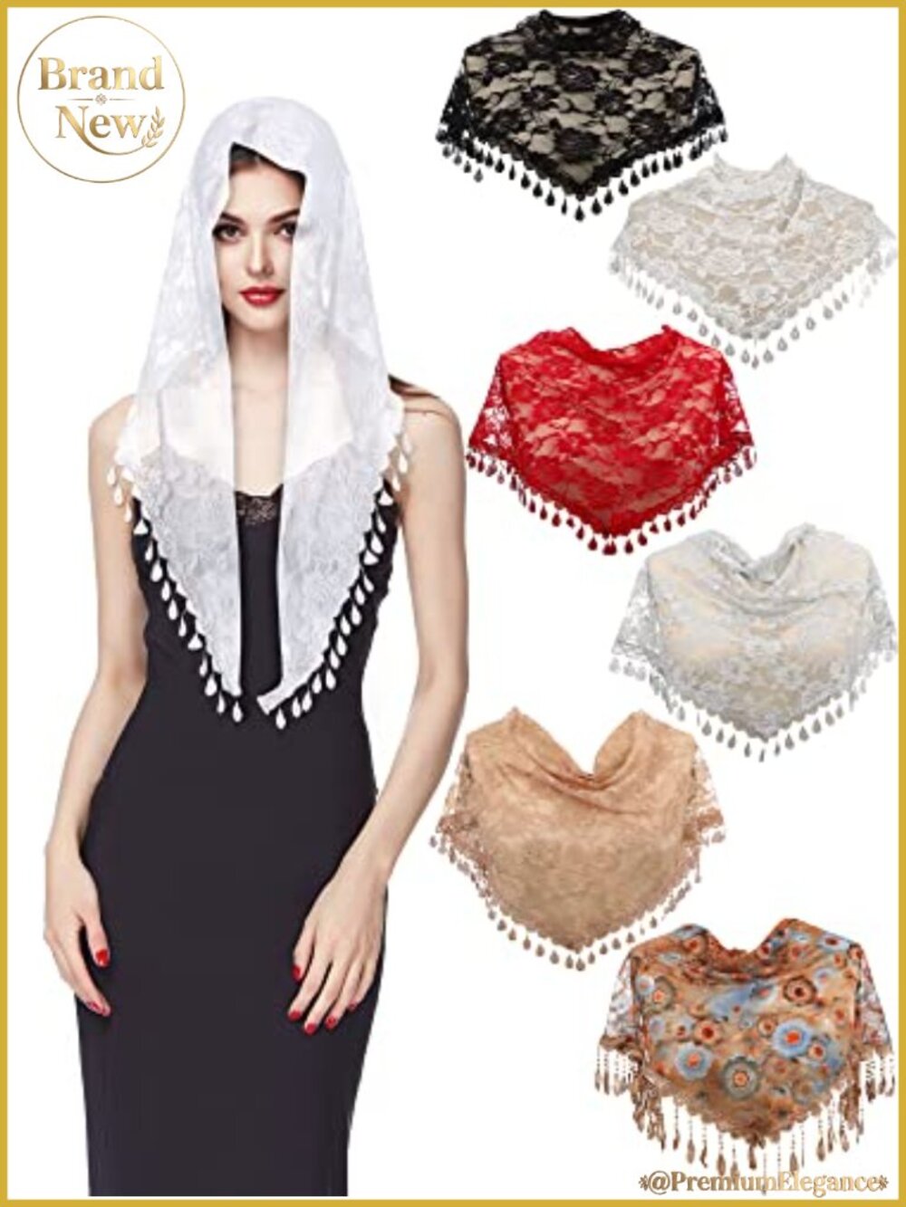 Lace Triangle Church Veil for Women Wedding Mantilla Scarf